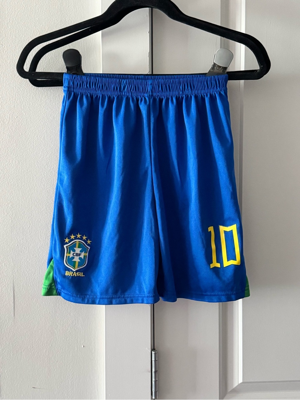 Blue Athletic Soccer Shorts with Yellow Number 10